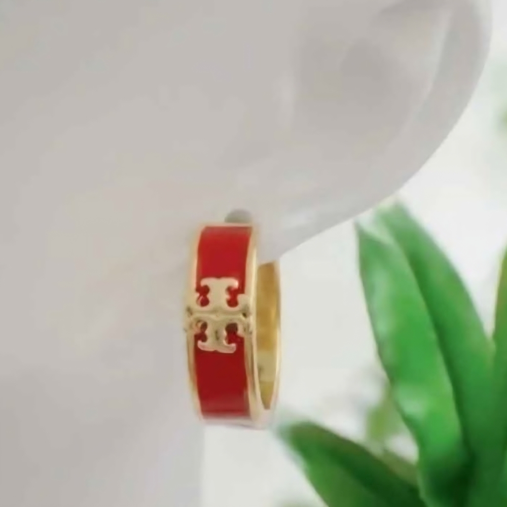 Tory Burch Vibrant Red and Gold Hoop Earrings
